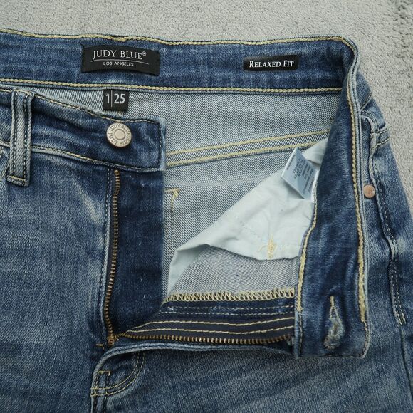 Judy Blue Jeans Junior's 1/25 Mid-Rise Relaxed Straight 25" Inseam Destroyed - Picture 3 of 16